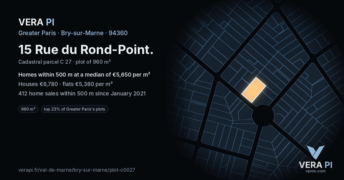 15 Rue du Rond-Point, Bry-sur-Marne at night – the plot lit, the parcels around coloured by the prices near them