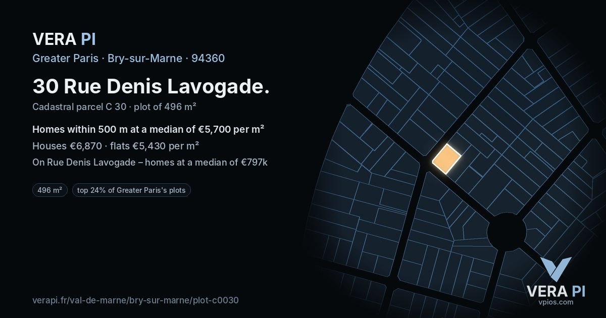 30 Rue Denis Lavogade, Bry-sur-Marne at night – the plot lit, the parcels around coloured by the prices near them