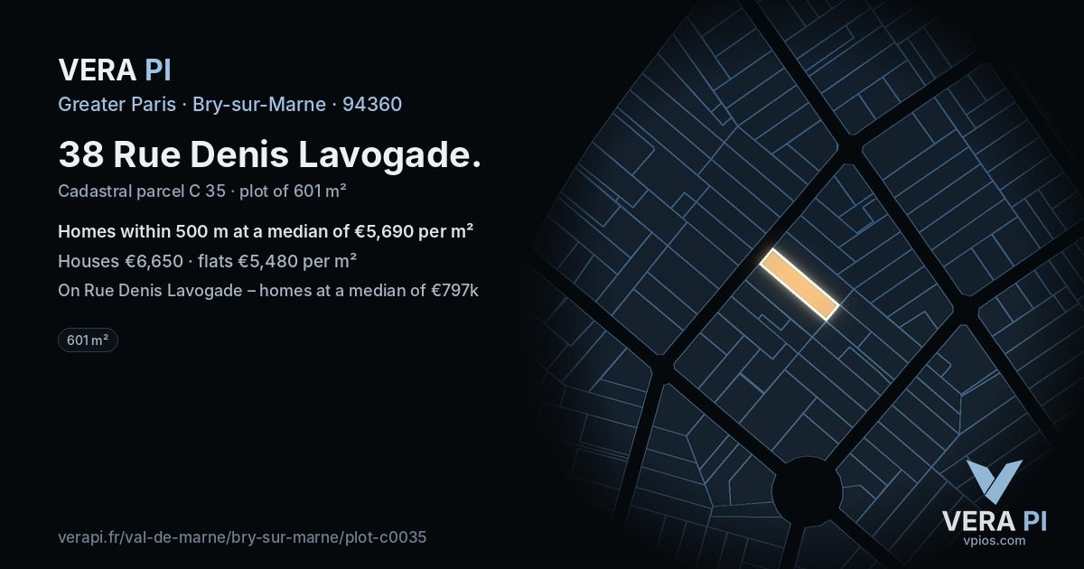 38 Rue Denis Lavogade, Bry-sur-Marne at night – the plot lit, the parcels around coloured by the prices near them