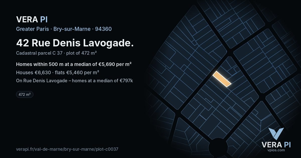 42 Rue Denis Lavogade, Bry-sur-Marne at night – the plot lit, the parcels around coloured by the prices near them