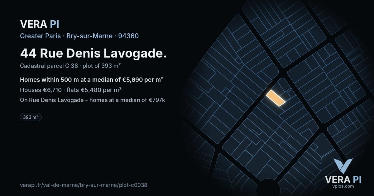 44 Rue Denis Lavogade, Bry-sur-Marne at night – the plot lit, the parcels around coloured by the prices near them