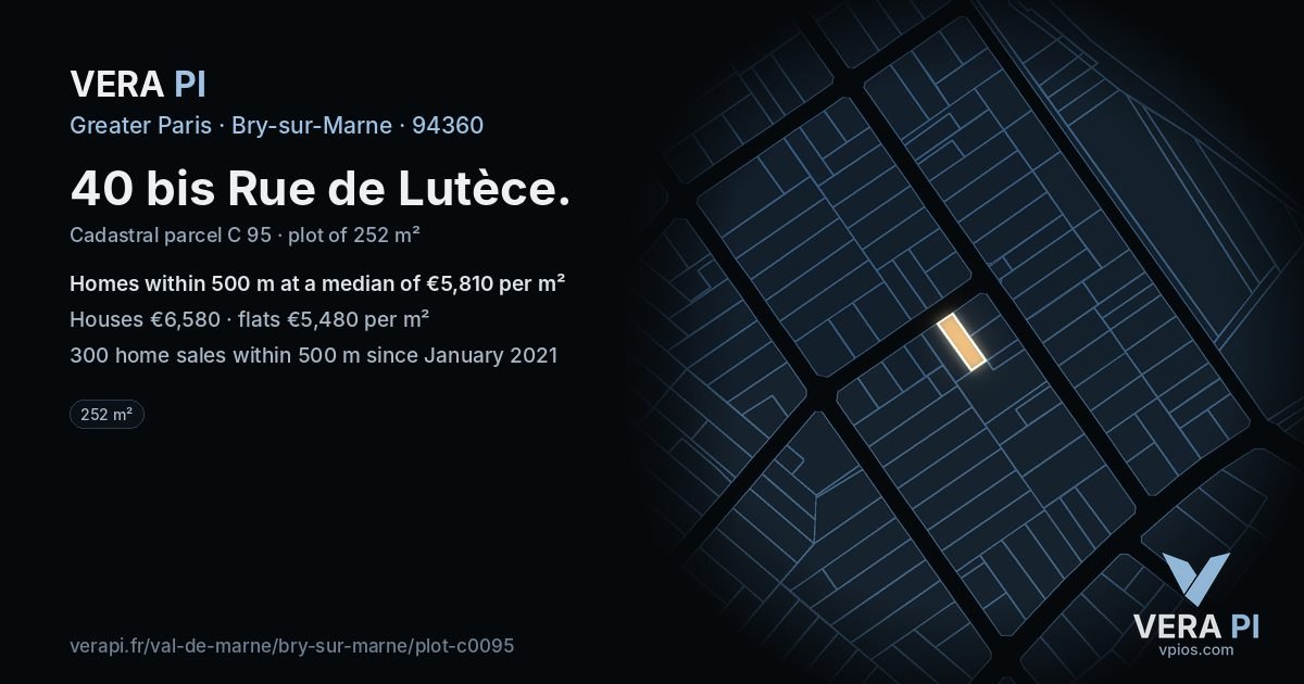 40 bis Rue de Lutèce, Bry-sur-Marne at night – the plot lit, the parcels around coloured by the prices near them