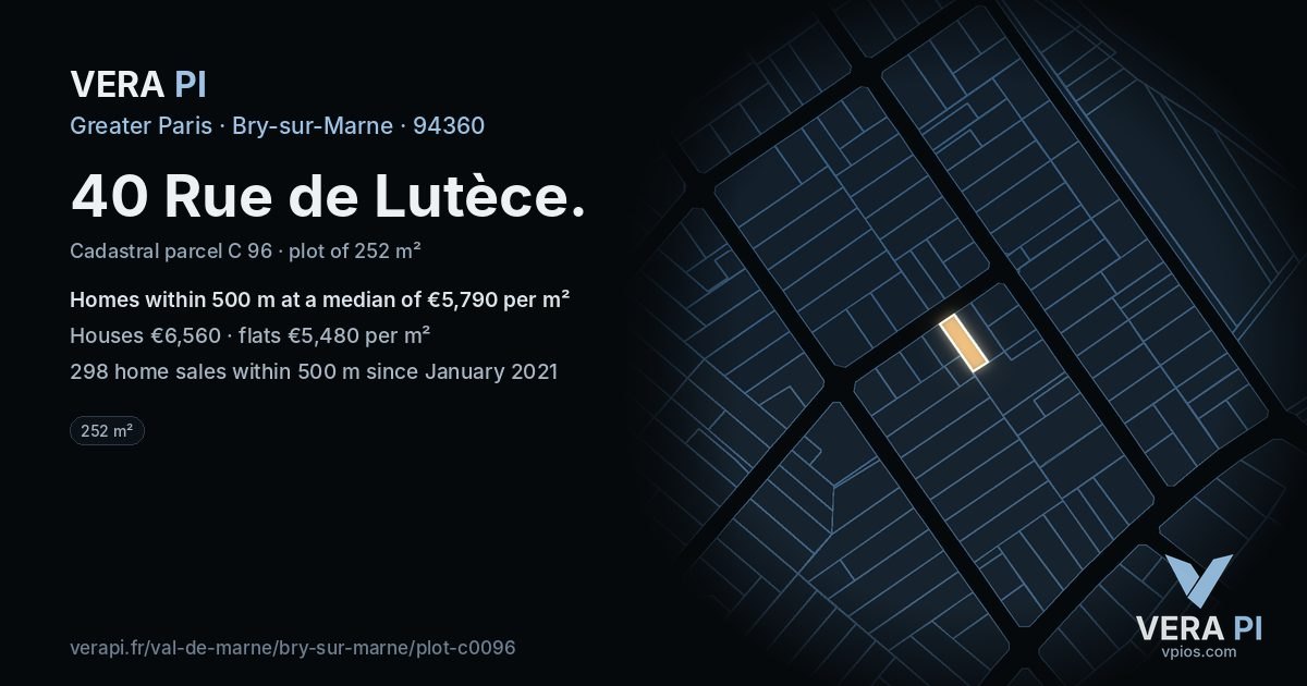 40 Rue de Lutèce, Bry-sur-Marne at night – the plot lit, the parcels around coloured by the prices near them