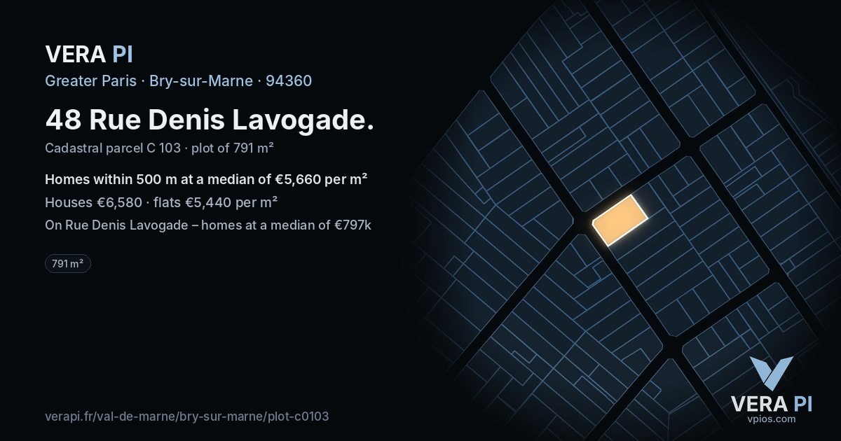 48 Rue Denis Lavogade, Bry-sur-Marne at night – the plot lit, the parcels around coloured by the prices near them