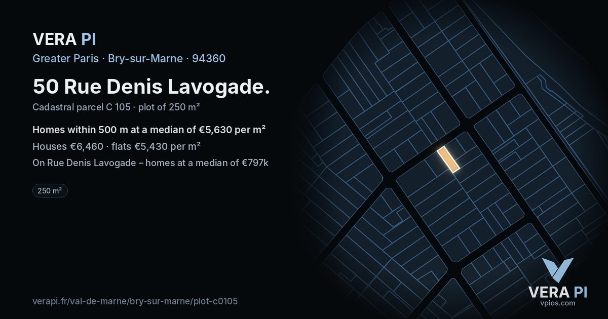 50 Rue Denis Lavogade, Bry-sur-Marne at night – the plot lit, the parcels around coloured by the prices near them