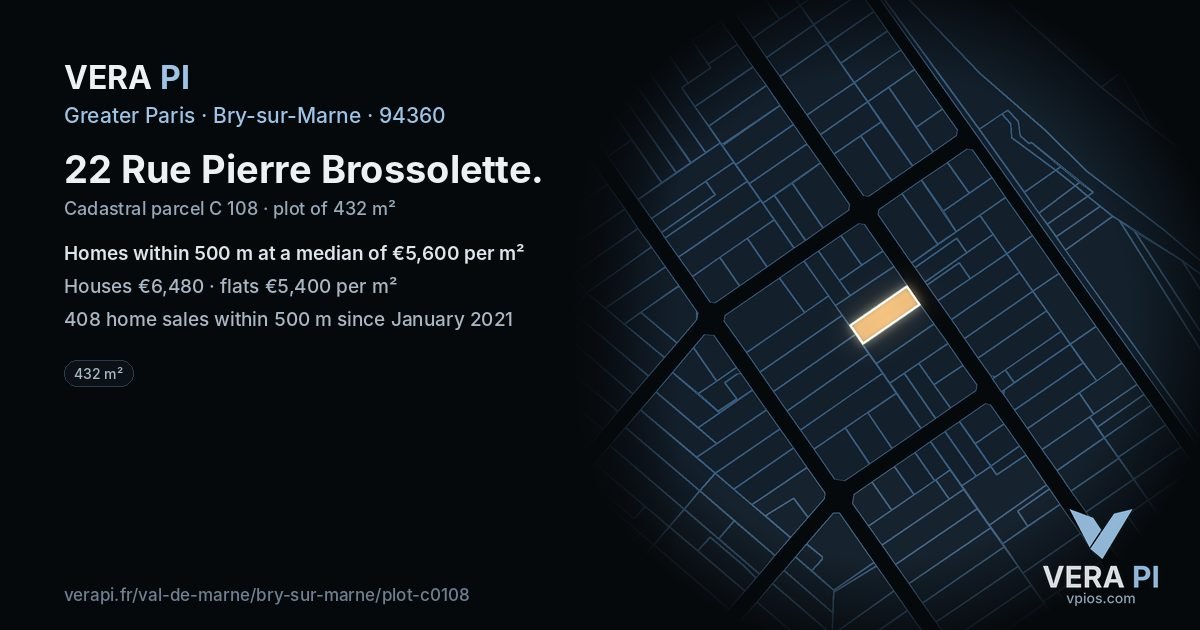 22 Rue Pierre Brossolette, Bry-sur-Marne at night – the plot lit, the parcels around coloured by the prices near them