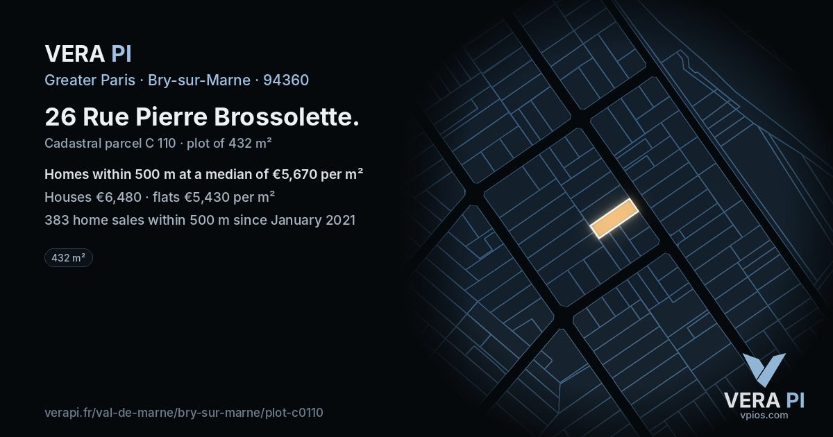 26 Rue Pierre Brossolette, Bry-sur-Marne at night – the plot lit, the parcels around coloured by the prices near them