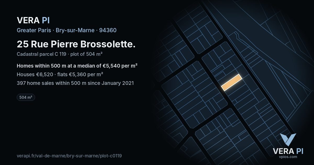 25 Rue Pierre Brossolette, Bry-sur-Marne at night – the plot lit, the parcels around coloured by the prices near them