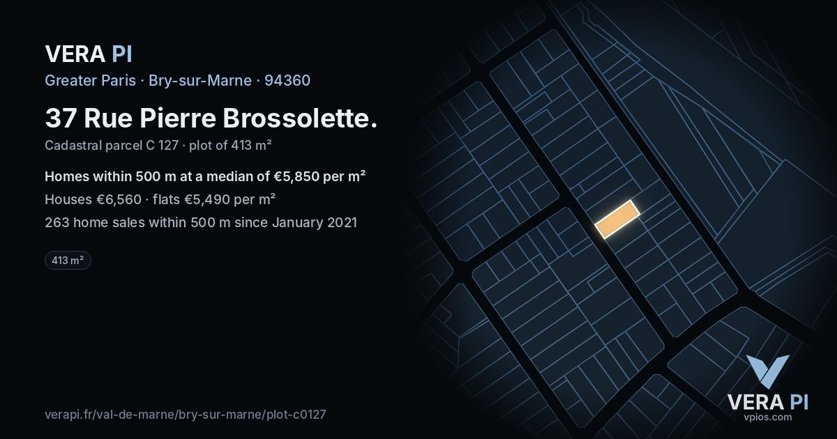37 Rue Pierre Brossolette, Bry-sur-Marne at night – the plot lit, the parcels around coloured by the prices near them