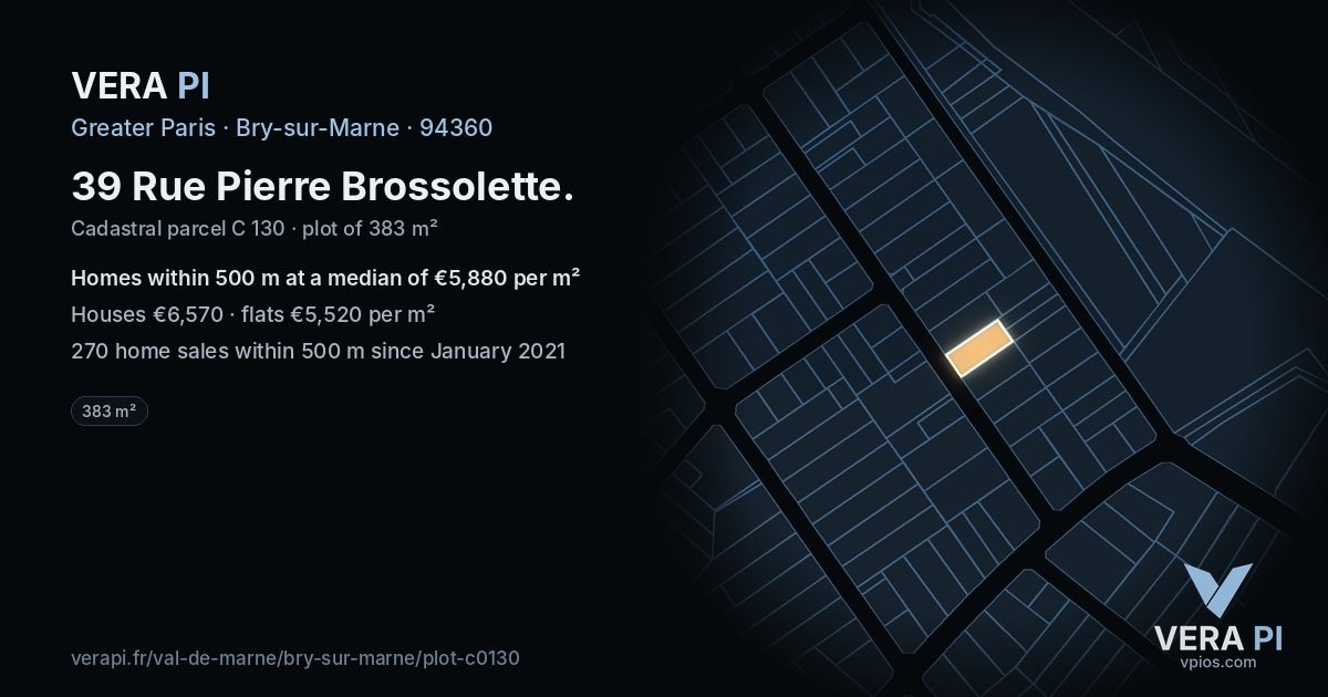 39 Rue Pierre Brossolette, Bry-sur-Marne at night – the plot lit, the parcels around coloured by the prices near them