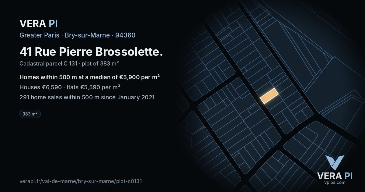 41 Rue Pierre Brossolette, Bry-sur-Marne at night – the plot lit, the parcels around coloured by the prices near them