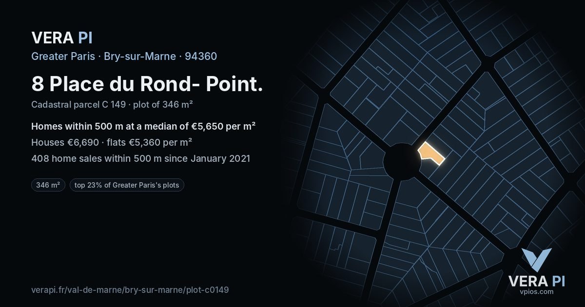 8 Place du Rond- Point, Bry-sur-Marne at night – the plot lit, the parcels around coloured by the prices near them