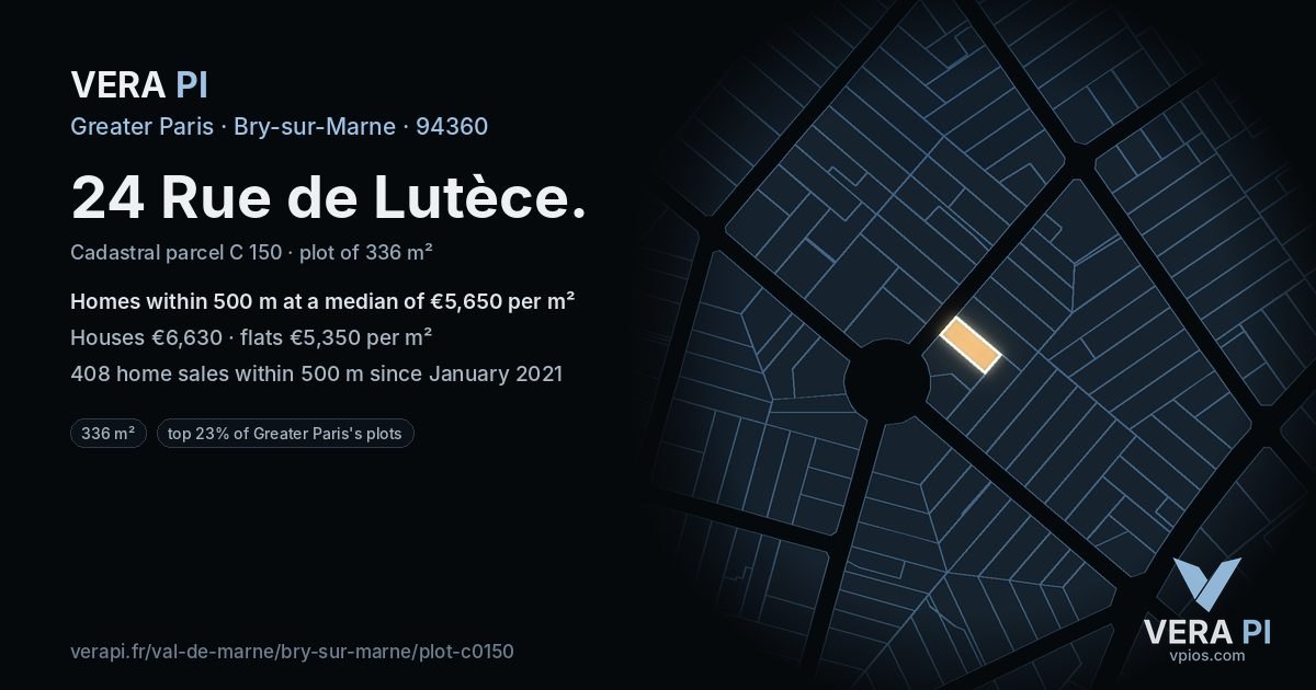 24 Rue de Lutèce, Bry-sur-Marne at night – the plot lit, the parcels around coloured by the prices near them