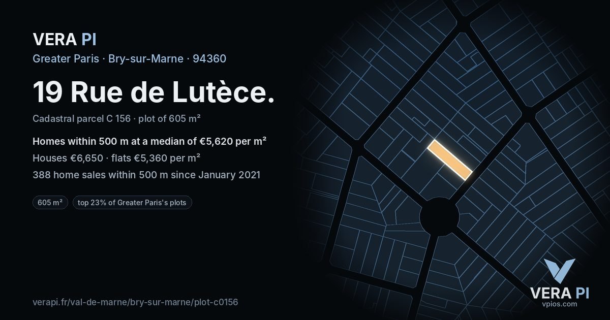 19 Rue de Lutèce, Bry-sur-Marne at night – the plot lit, the parcels around coloured by the prices near them