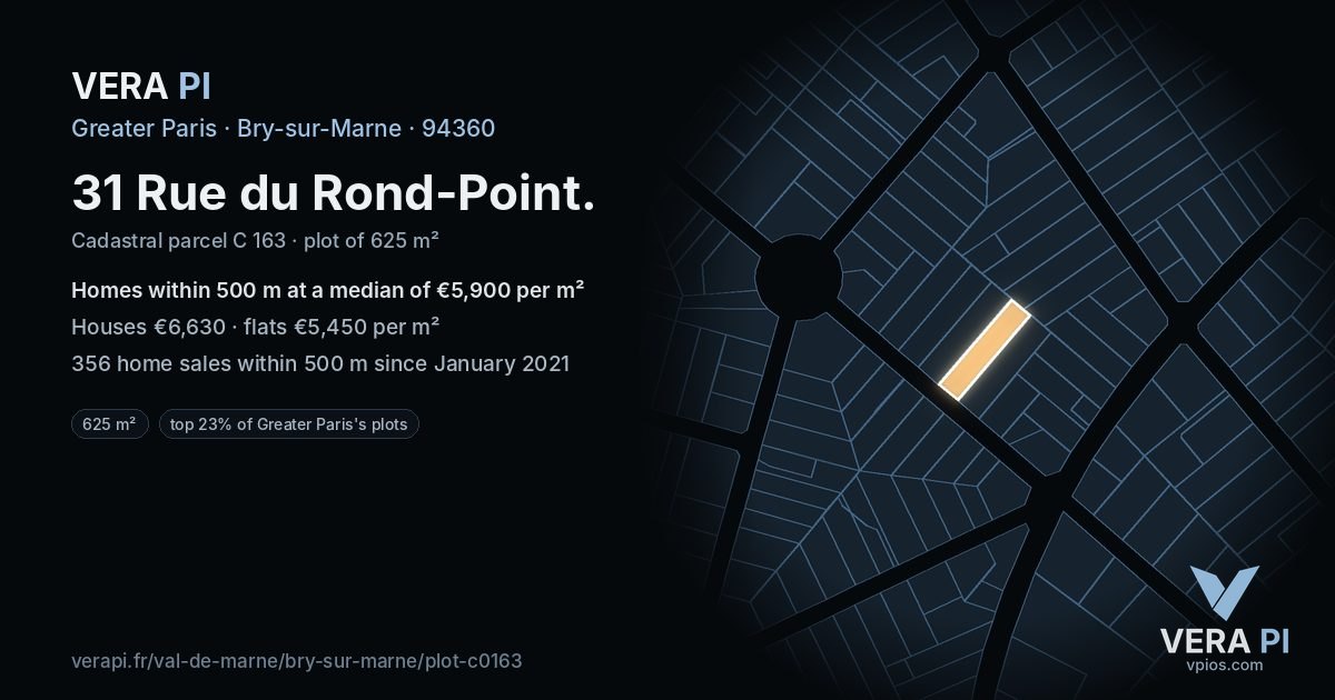 31 Rue du Rond-Point, Bry-sur-Marne at night – the plot lit, the parcels around coloured by the prices near them