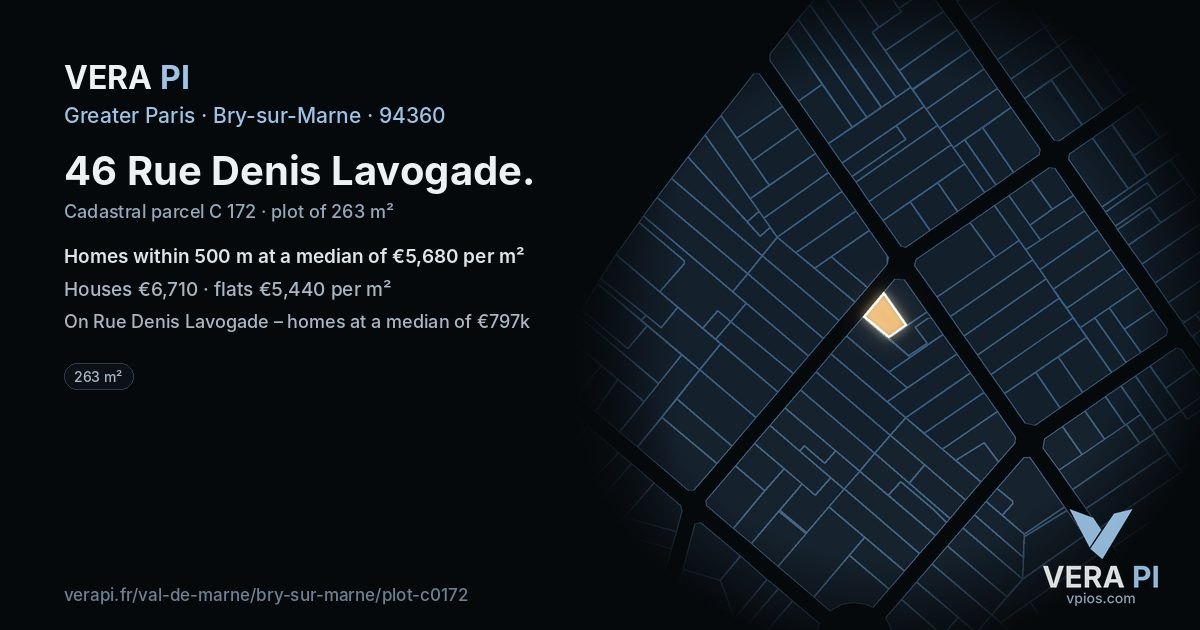 46 Rue Denis Lavogade, Bry-sur-Marne at night – the plot lit, the parcels around coloured by the prices near them