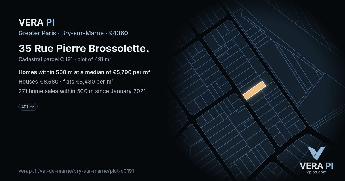 35 Rue Pierre Brossolette, Bry-sur-Marne at night – the plot lit, the parcels around coloured by the prices near them