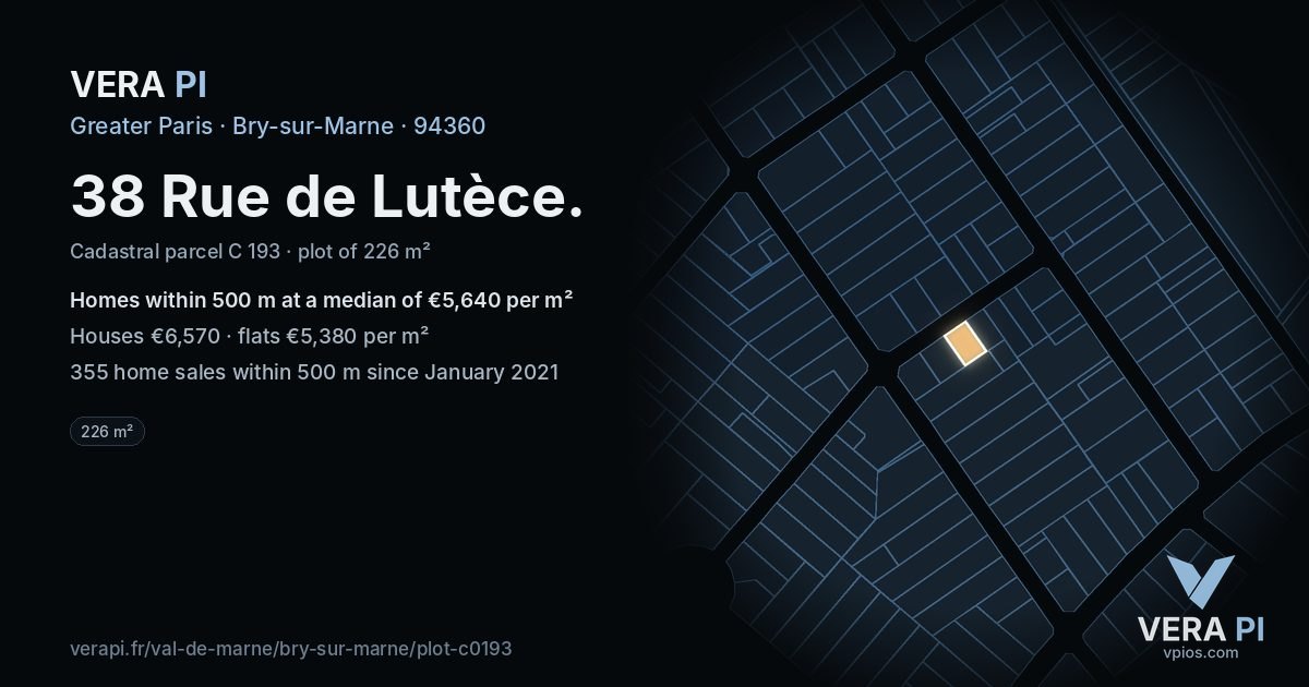 38 Rue de Lutèce, Bry-sur-Marne at night – the plot lit, the parcels around coloured by the prices near them