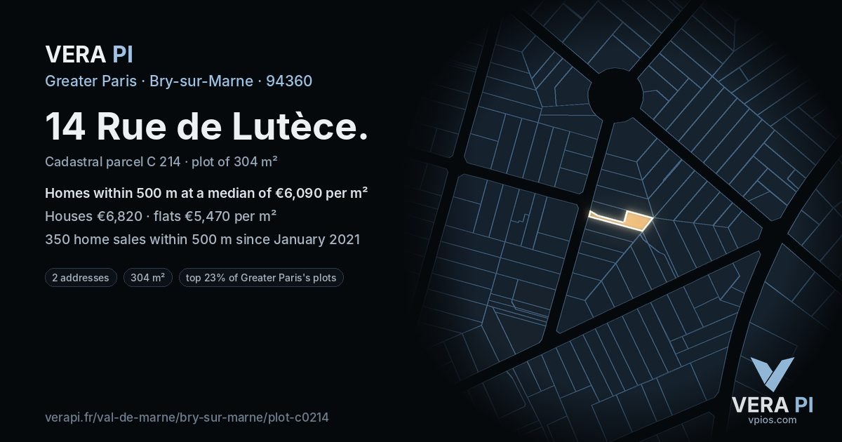 14 Rue de Lutèce, Bry-sur-Marne at night – the plot lit, the parcels around coloured by the prices near them