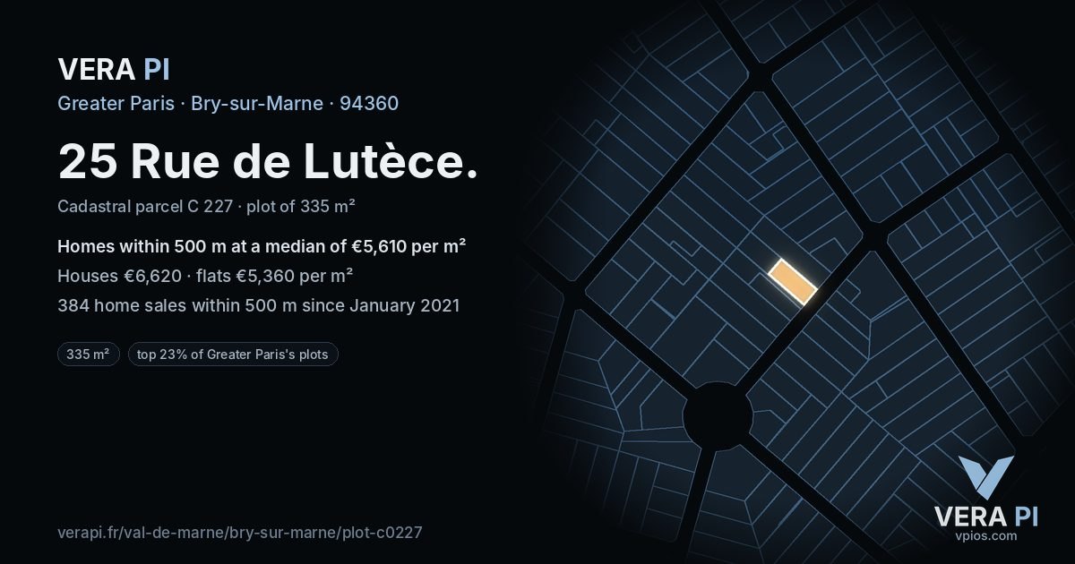 25 Rue de Lutèce, Bry-sur-Marne at night – the plot lit, the parcels around coloured by the prices near them