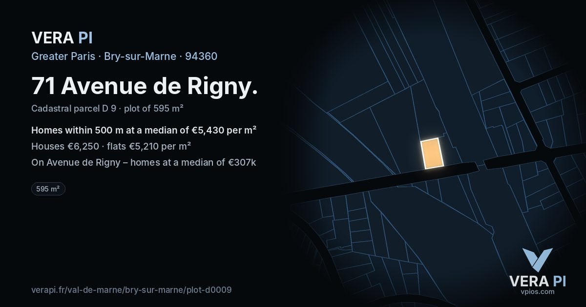 71 Avenue de Rigny, Bry-sur-Marne at night – the plot lit, the parcels around coloured by the prices near them