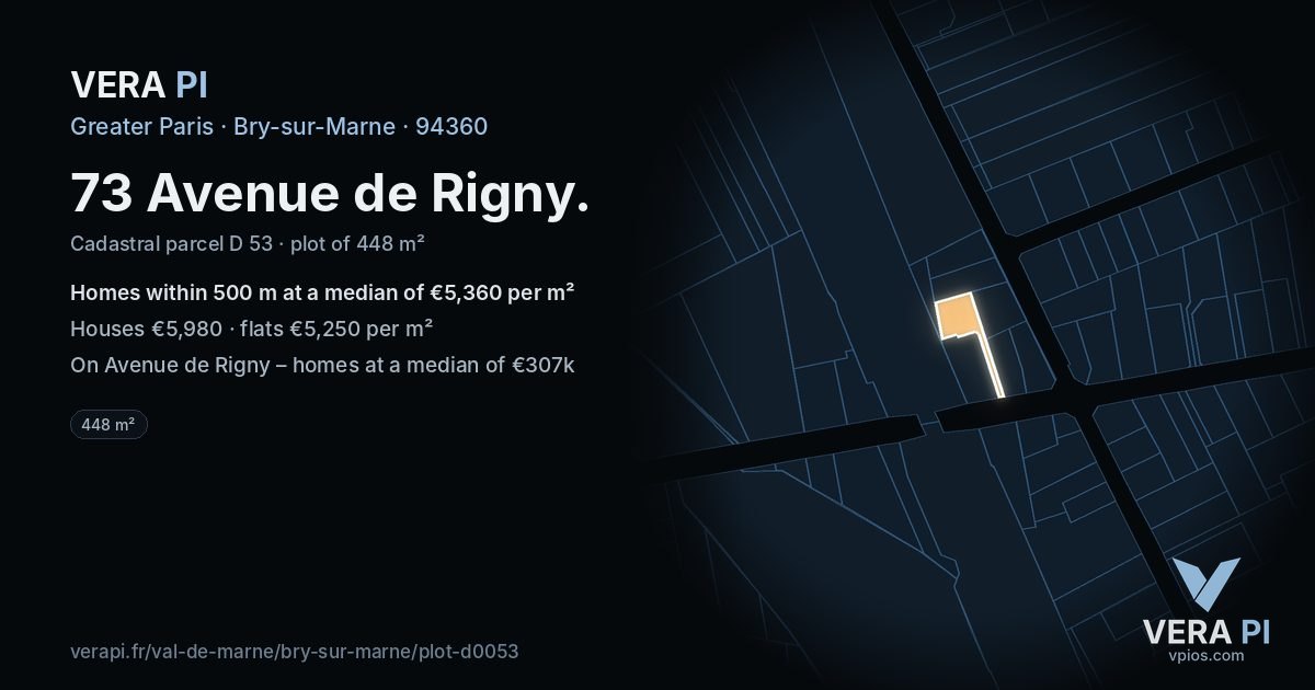73 Avenue de Rigny, Bry-sur-Marne at night – the plot lit, the parcels around coloured by the prices near them