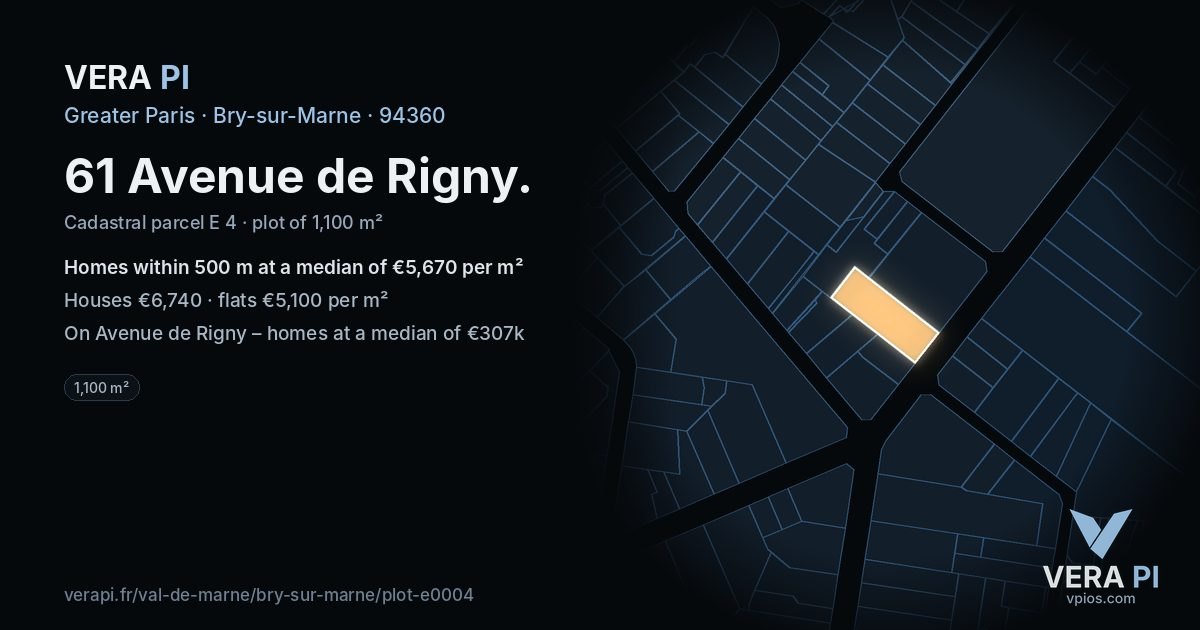 61 Avenue de Rigny, Bry-sur-Marne at night – the plot lit, the parcels around coloured by the prices near them