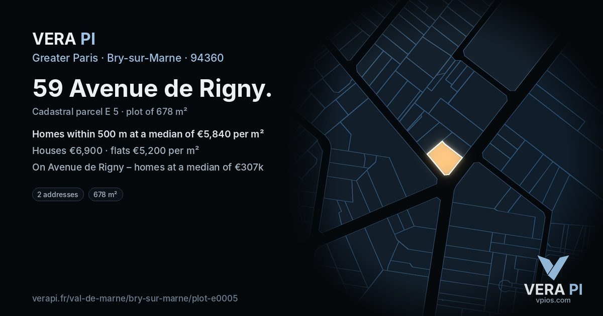 59 Avenue de Rigny, Bry-sur-Marne at night – the plot lit, the parcels around coloured by the prices near them