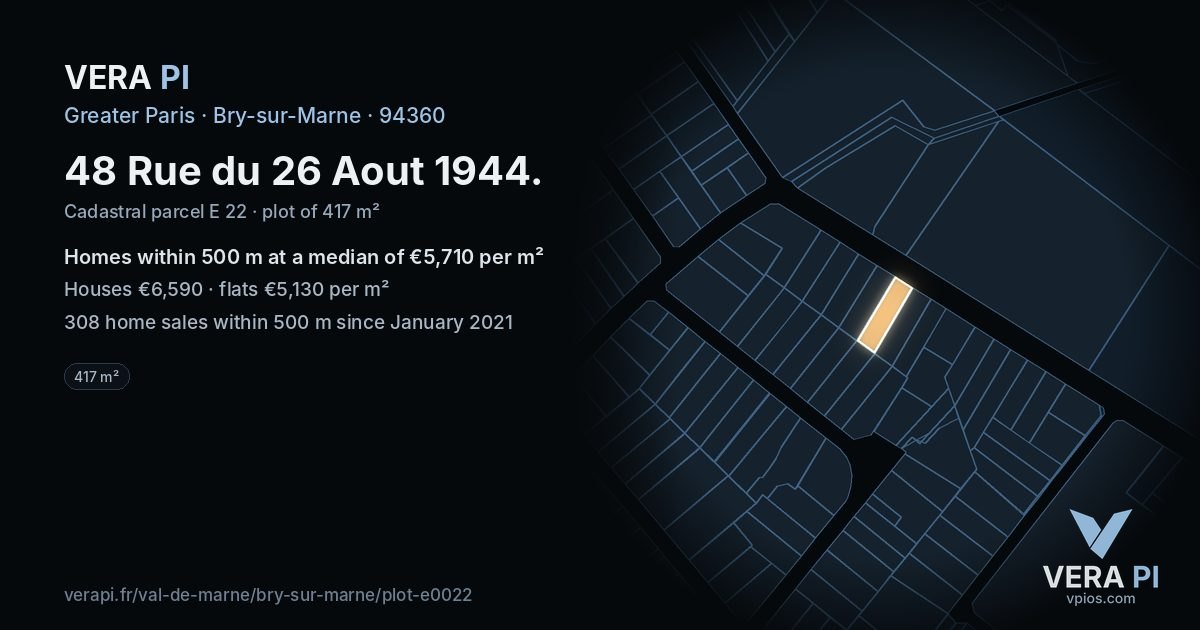 48 Rue du 26 Aout 1944, Bry-sur-Marne at night – the plot lit, the parcels around coloured by the prices near them