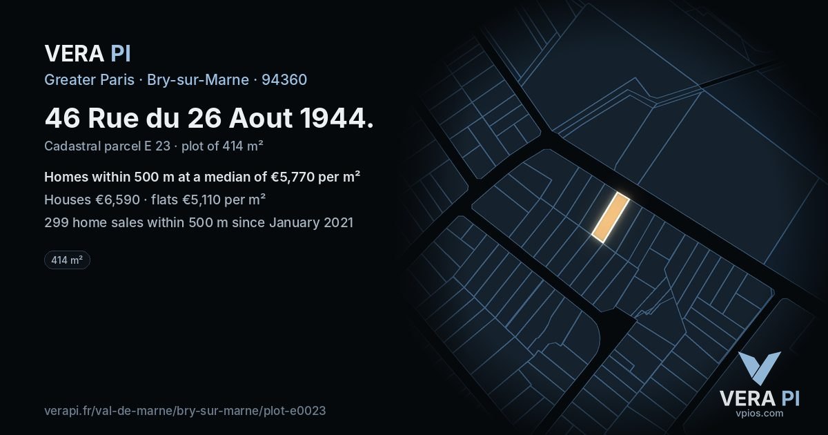 46 Rue du 26 Aout 1944, Bry-sur-Marne at night – the plot lit, the parcels around coloured by the prices near them