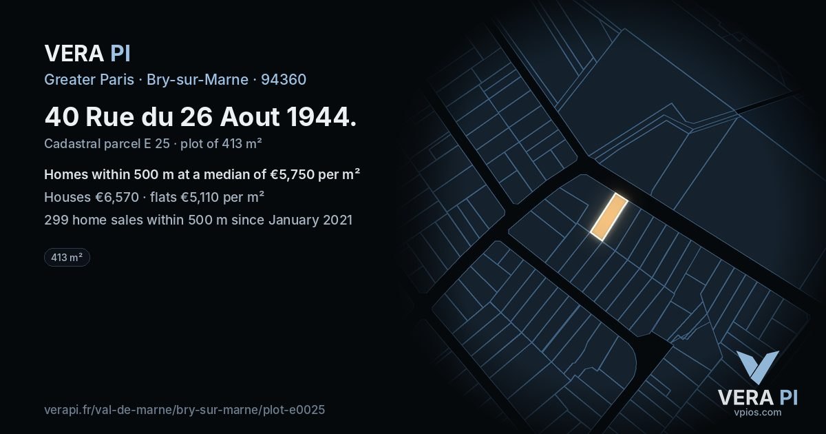 40 Rue du 26 Aout 1944, Bry-sur-Marne at night – the plot lit, the parcels around coloured by the prices near them
