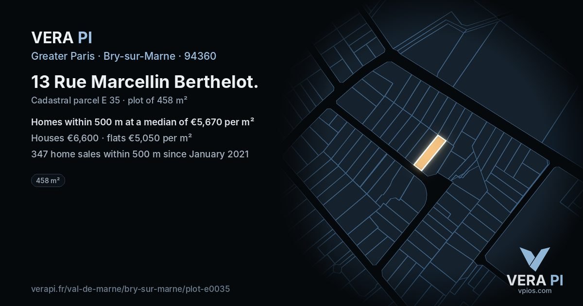 13 Rue Marcellin Berthelot, Bry-sur-Marne at night – the plot lit, the parcels around coloured by the prices near them