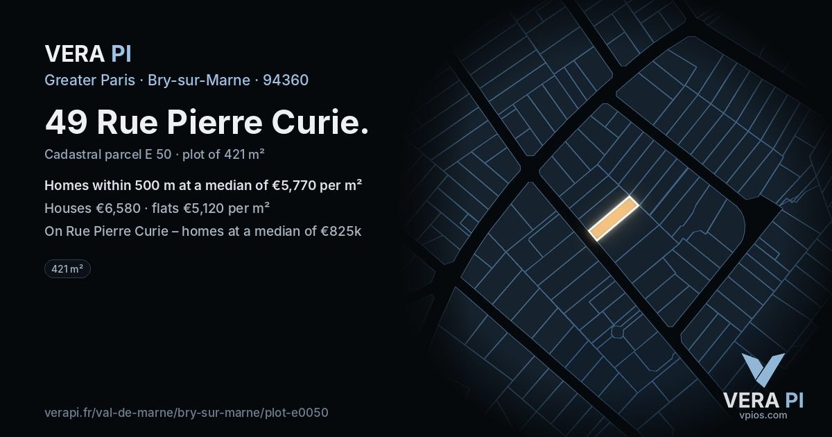 49 Rue Pierre Curie, Bry-sur-Marne at night – the plot lit, the parcels around coloured by the prices near them
