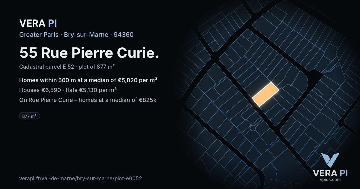 55 Rue Pierre Curie, Bry-sur-Marne at night – the plot lit, the parcels around coloured by the prices near them