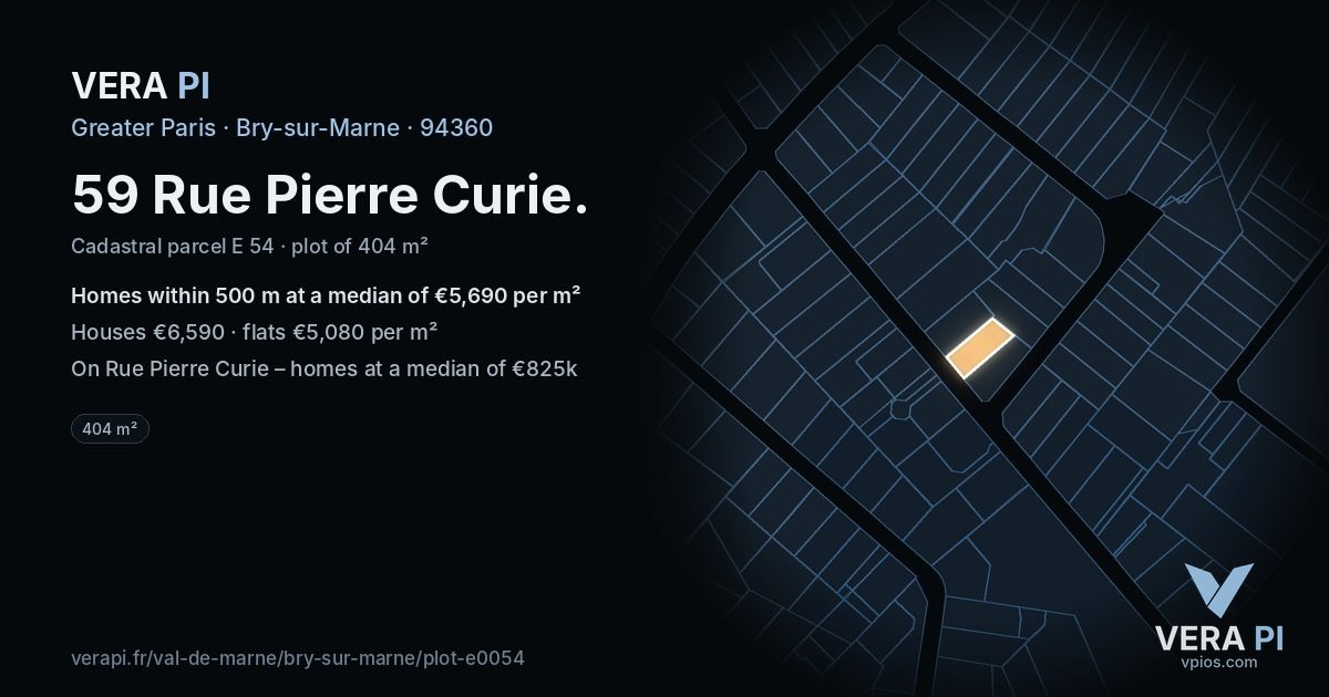 59 Rue Pierre Curie, Bry-sur-Marne at night – the plot lit, the parcels around coloured by the prices near them
