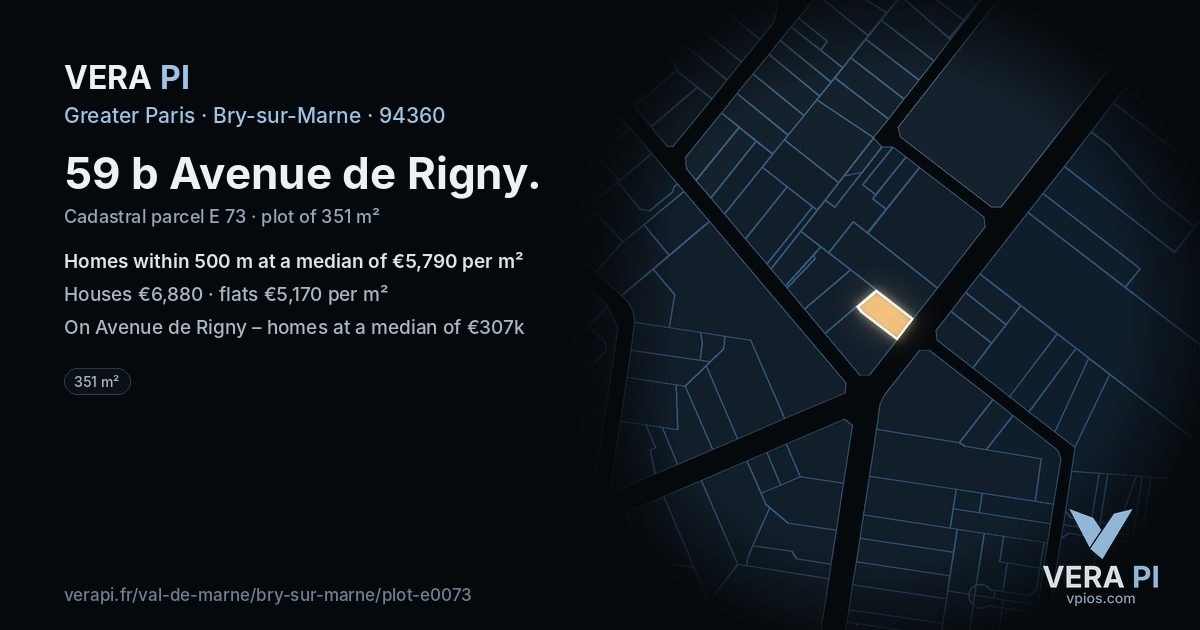 59 b Avenue de Rigny, Bry-sur-Marne at night – the plot lit, the parcels around coloured by the prices near them