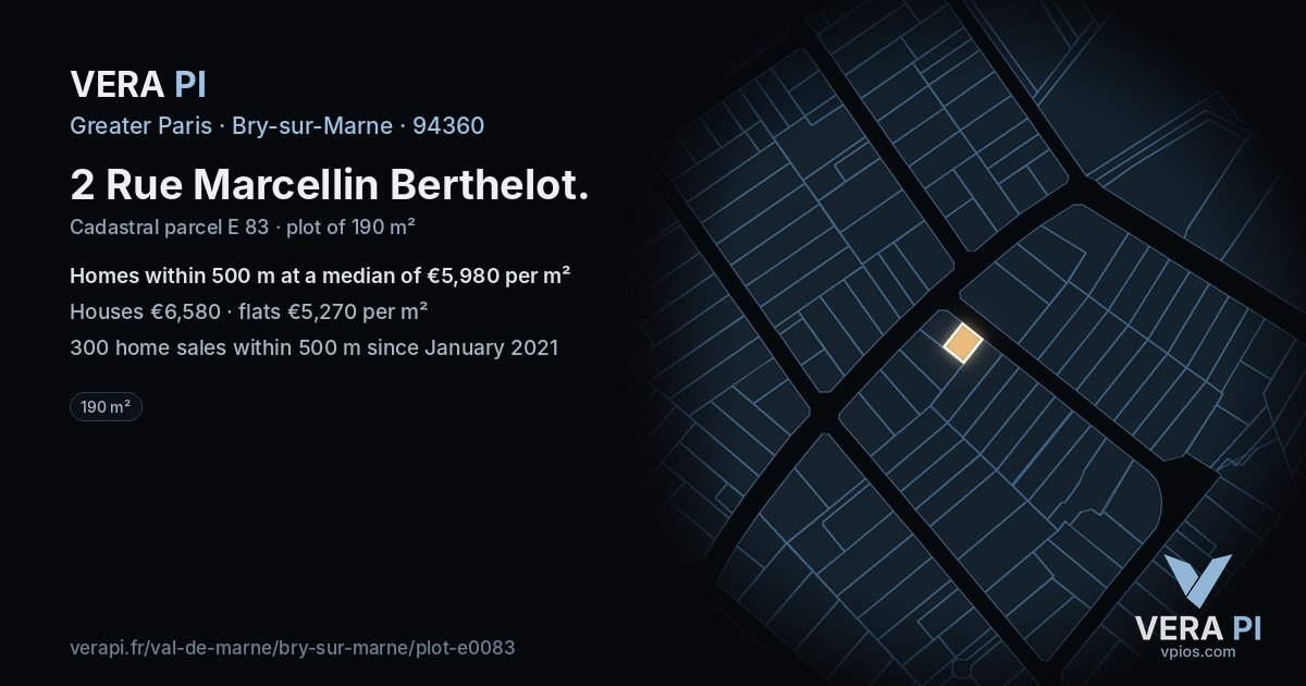 2 Rue Marcellin Berthelot, Bry-sur-Marne at night – the plot lit, the parcels around coloured by the prices near them