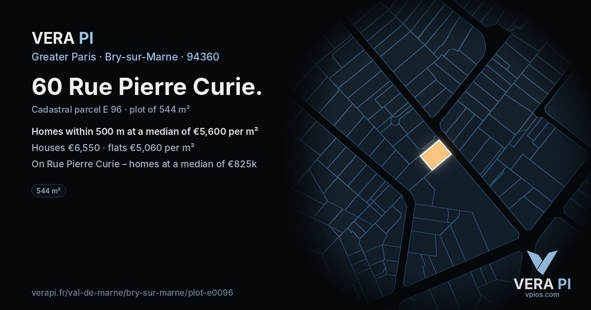60 Rue Pierre Curie, Bry-sur-Marne at night – the plot lit, the parcels around coloured by the prices near them
