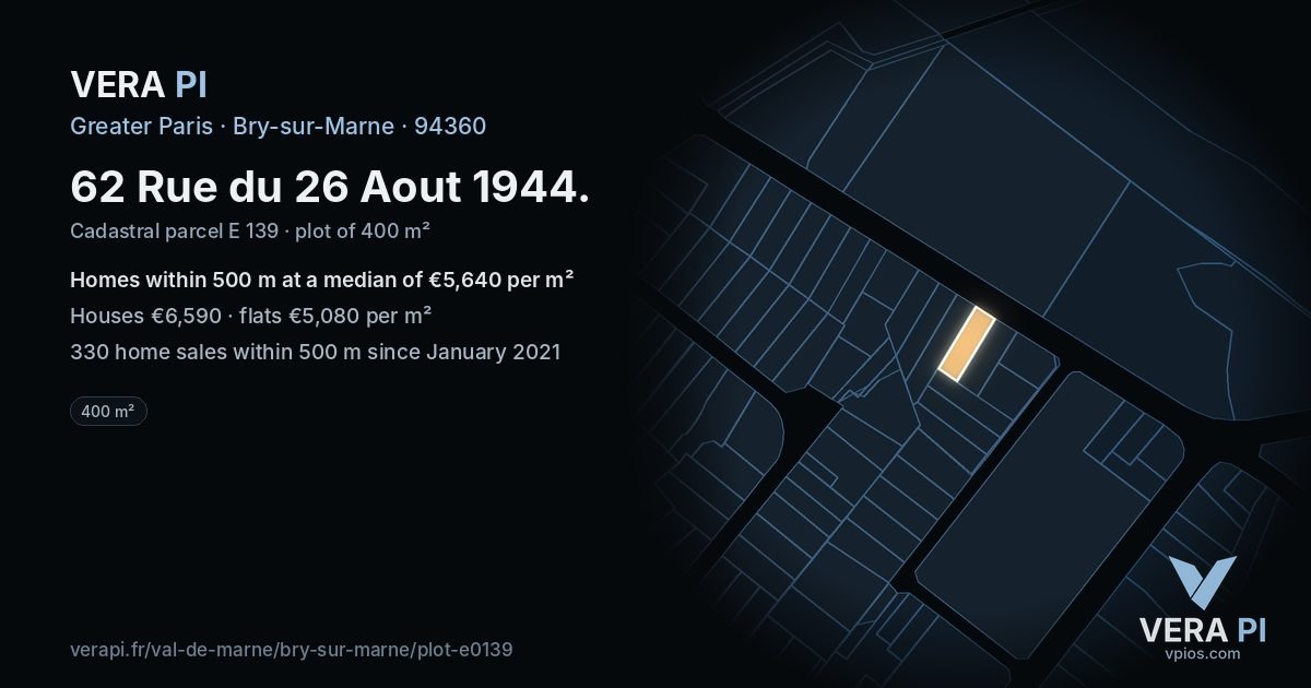 62 Rue du 26 Aout 1944, Bry-sur-Marne at night – the plot lit, the parcels around coloured by the prices near them