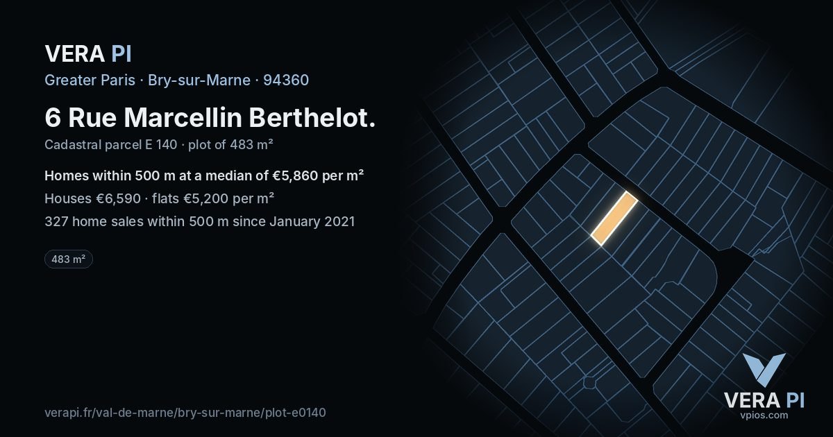 6 Rue Marcellin Berthelot, Bry-sur-Marne at night – the plot lit, the parcels around coloured by the prices near them