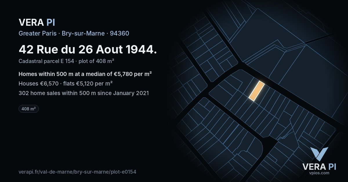 42 Rue du 26 Aout 1944, Bry-sur-Marne at night – the plot lit, the parcels around coloured by the prices near them