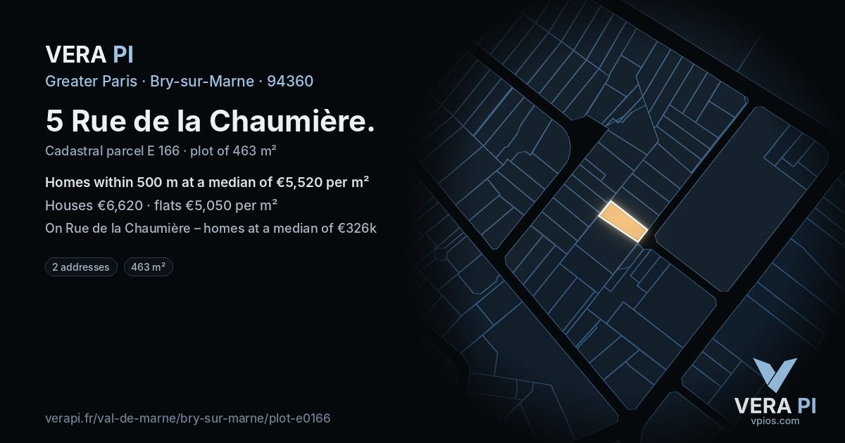 5 Rue de la Chaumière, Bry-sur-Marne at night – the plot lit, the parcels around coloured by the prices near them