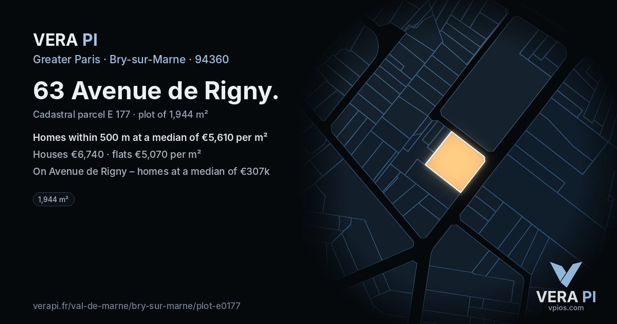 63 Avenue de Rigny, Bry-sur-Marne at night – the plot lit, the parcels around coloured by the prices near them