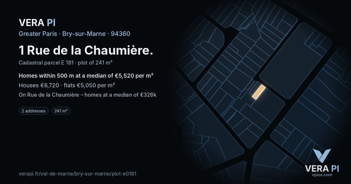 1 Rue de la Chaumière, Bry-sur-Marne at night – the plot lit, the parcels around coloured by the prices near them