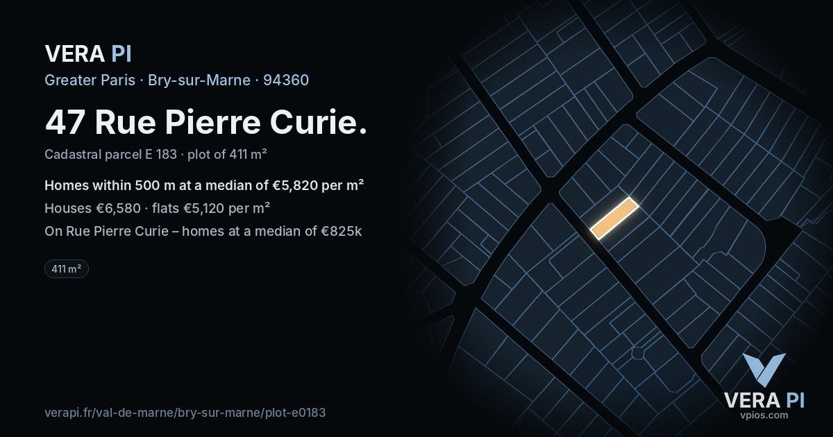 47 Rue Pierre Curie, Bry-sur-Marne at night – the plot lit, the parcels around coloured by the prices near them