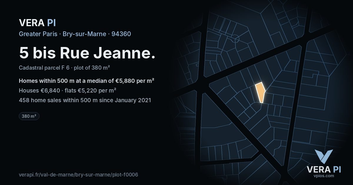 5 bis Rue Jeanne, Bry-sur-Marne at night – the plot lit, the parcels around coloured by the prices near them