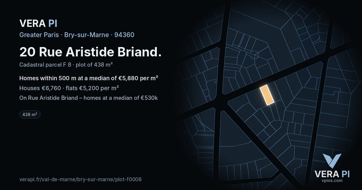 20 Rue Aristide Briand, Bry-sur-Marne at night – the plot lit, the parcels around coloured by the prices near them