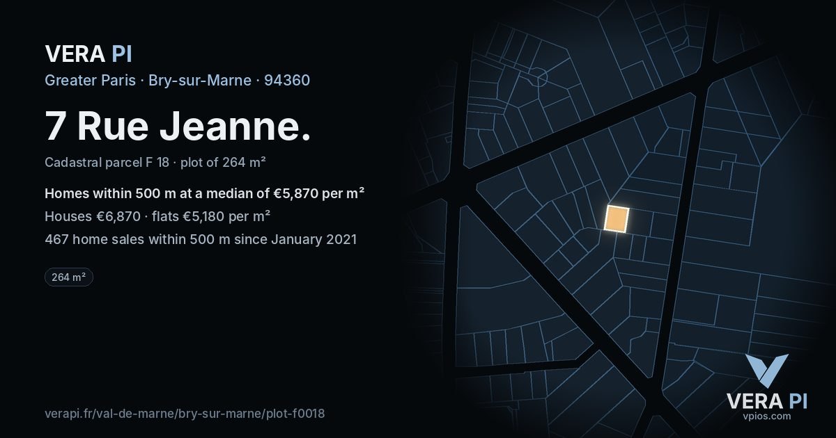 7 Rue Jeanne, Bry-sur-Marne at night – the plot lit, the parcels around coloured by the prices near them