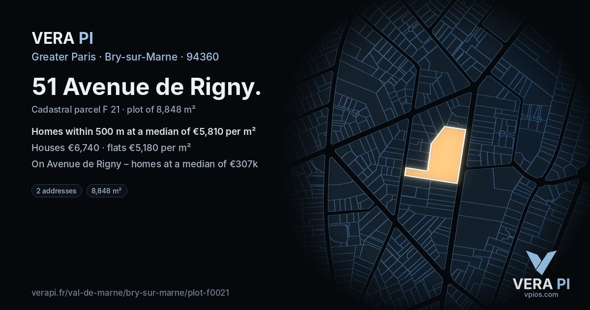 51 Avenue de Rigny, Bry-sur-Marne at night – the plot lit, the parcels around coloured by the prices near them