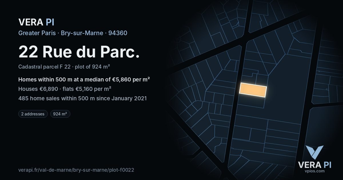 22 Rue du Parc, Bry-sur-Marne at night – the plot lit, the parcels around coloured by the prices near them